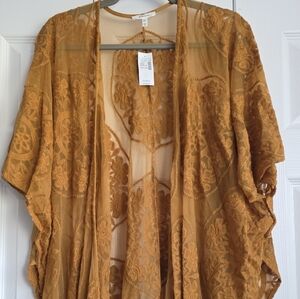 Maurices Golden Embroidered Sheer Kimono One Size